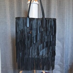 NWOT Elizabeth and James Black Leather Scott Fringe Tote